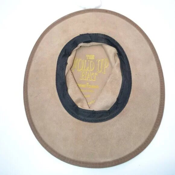 Minnetonka Neutral Beige Tan Brown Genuine Leather Packable Travel Western Hat S main image 7